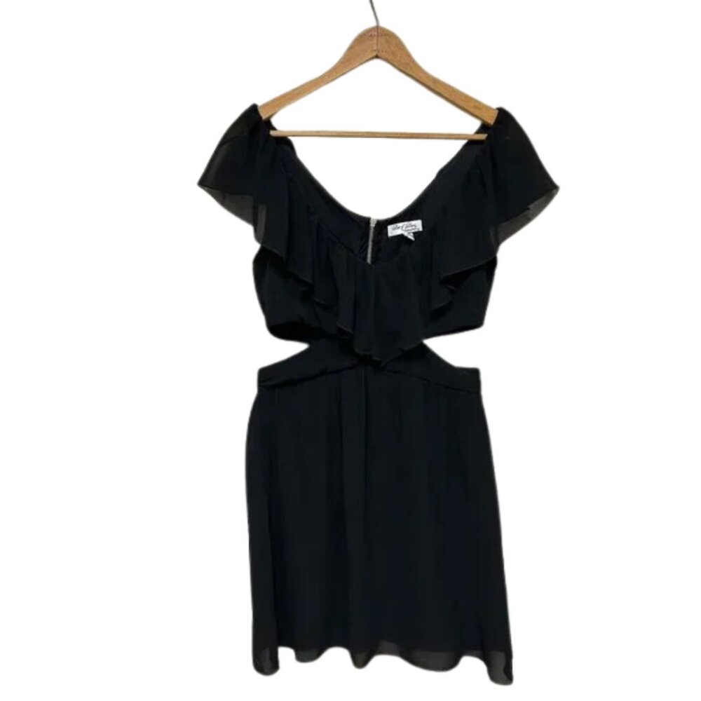 Black sexy cut out mid-thigh dress with ruffle detail